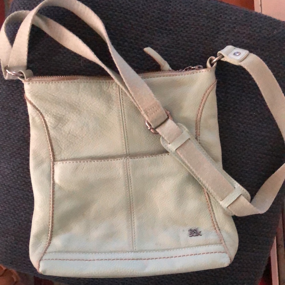 The Sak dusty teal hand bag leather shoulder bag feed bag tote